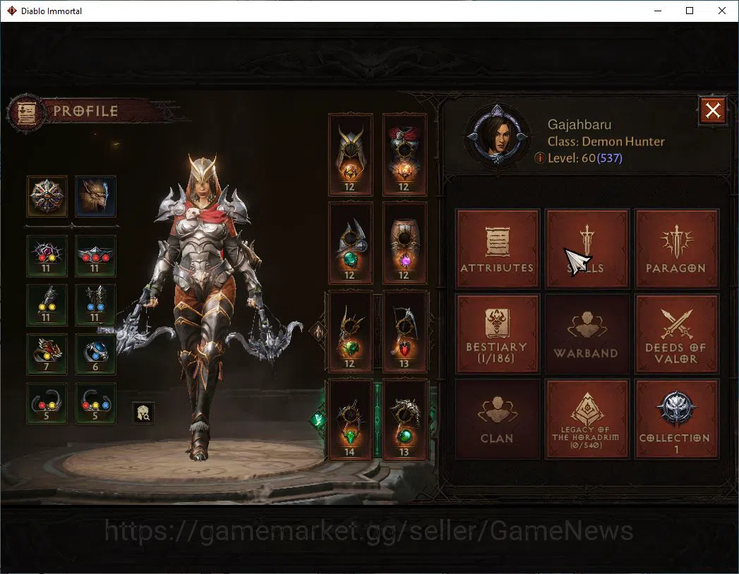 Diablo Immortal Accounts Mid-Tier SEA-Verathiel|Lv60(537)|Demon Hunter|35k CR|Reso 420|Paragon Maledictor|Inferno II|Hell Lv 3