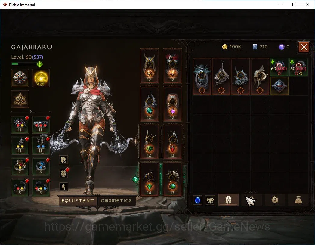Diablo Immortal Accounts Mid-Tier SEA-Verathiel|Lv60(537)|Demon Hunter|35k CR|Reso 420|Paragon Maledictor|Inferno II|Hell Lv 6