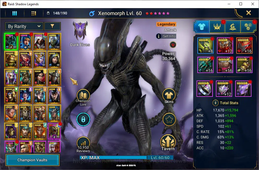 Raid: Shadow Legends Accounts Lv48 570K Power|23 Legendary(Xenomorph,Ninja,MaSha image 3
