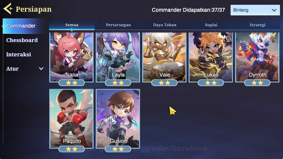 Magic Chess: Go Go Accounts High Glory 279|Bonus MLBB|37 Commander 22 Max|35 Skin|8 Special(2 GogoPass),21 Elite,6 Painted|6 18