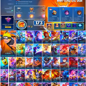 Mobile Legends: Bang Bang Accounts #4643 173 Skins | Floryn Fluffy Dream (SANRIO) | Karina Leona (KOF) | Lukas Naruto