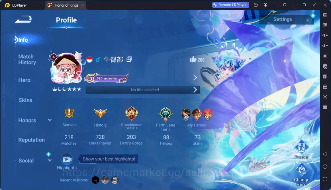 Honor of Kings Accounts Global | 88H 73S | Legend Consort Yu, KIC Luna, LN image 1