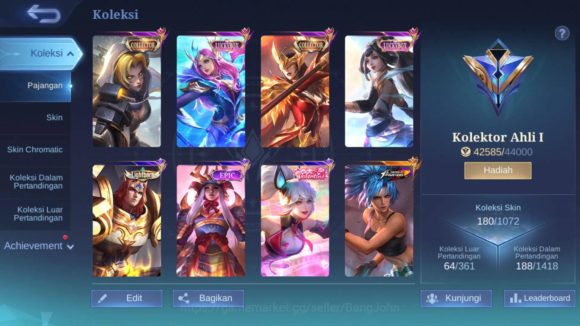 Mobile Legends: Bang Bang Accounts Others Hero 108 | Skin 180 | Collector Pharsa | Luckybox Guinevere, Odette | Kof Karina 10