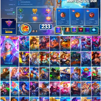 Mobile Legends: Bang Bang Accounts #4401 233 Skins | Vexana Twisted Fairytale (ZENITH) | Karina Leona (KOF) | Roger Grimlock