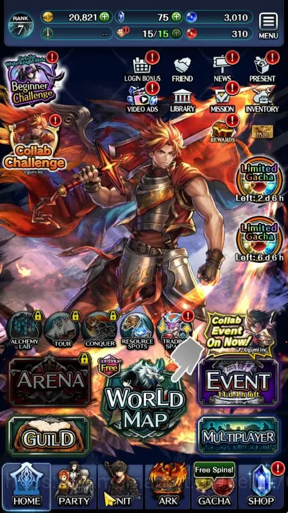 Last Cloudia Accounts Endgame GLOBAL|Rank 7|Collab Brave Frontier (Goddess Tilith,Fire God Vargas) Top Tier Unit (Goddess 4