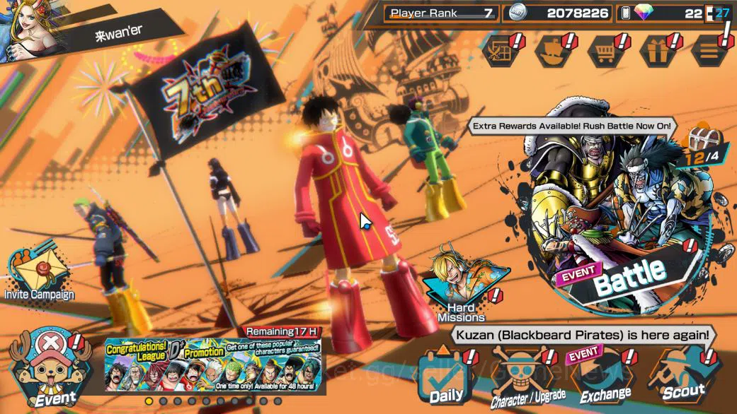 One Piece Bounty Rush Accounts Starter Global|5 EX|Onigashima Zoro,BP Kuzan,5Elders Saturn,[Borsalino],4Emperor Teach|Rank