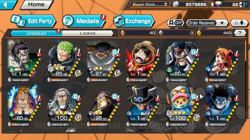 One Piece Bounty Rush Accounts Starter Global|5 EX|Onigashima Zoro,BP Kuzan,5Elders Saturn,[Borsalino],4Emperor Teach|Rank 4