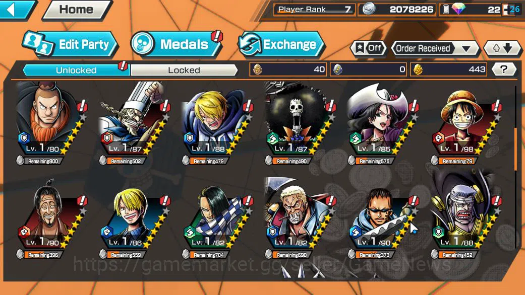 One Piece Bounty Rush Accounts Starter Global|5 EX|Onigashima Zoro,BP Kuzan,5Elders Saturn,[Borsalino],4Emperor Teach|Rank 5