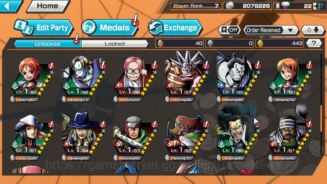 One Piece Bounty Rush Accounts Starter Global|5 EX|Onigashima Zoro,BP Kuzan,5Elders Saturn,[Borsalino],4Emperor Teach|Rank 6