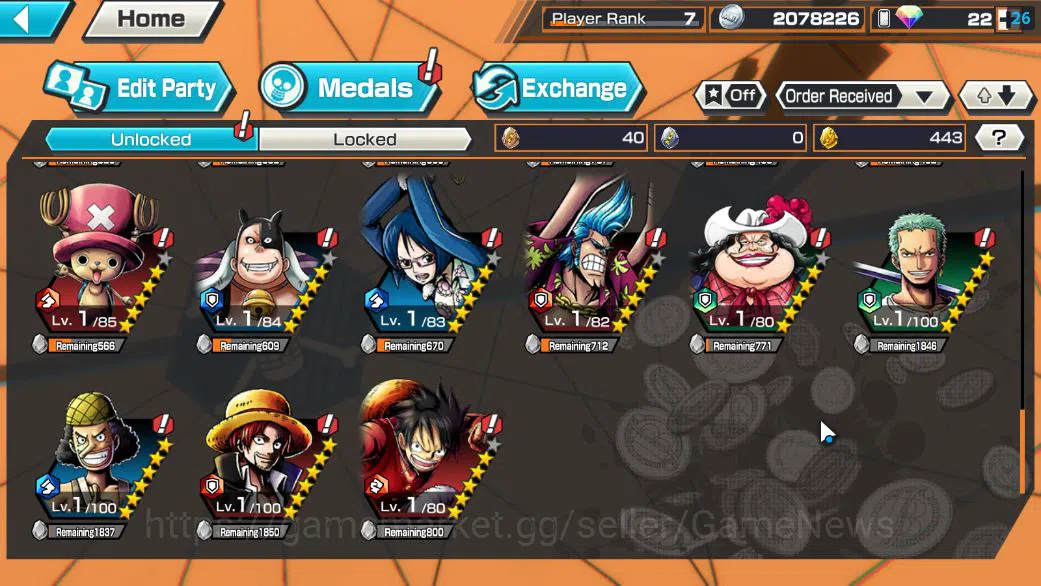 One Piece Bounty Rush Accounts Starter Global|5 EX|Onigashima Zoro,BP Kuzan,5Elders Saturn,[Borsalino],4Emperor Teach|Rank 7