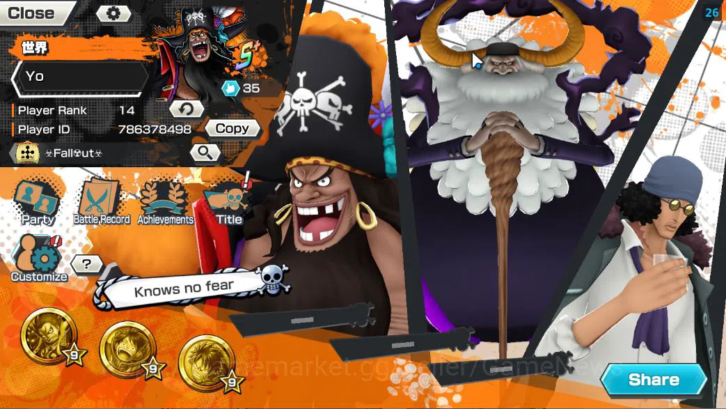 One Piece Bounty Rush Accounts Starter Global|5 EX 1MAX|T5E ST.Jaygarcia,RO Roronoa Zoro,TFE Marsahall D.Teach,Blackbeard 2