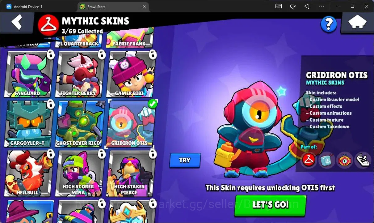 Brawl Stars Accounts Thropy 619|12 Brawler|1 Max HC(Shelly)|3 Mythic(Otis,Tara,Edgar),2 Epic(Edgar,Shelly)|2776 B|ProtectOff 10