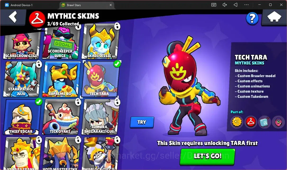 Brawl Stars Accounts Thropy 619|12 Brawler|1 Max HC(Shelly)|3 Mythic(Otis,Tara,Edgar),2 Epic(Edgar,Shelly)|2776 B|ProtectOff 11