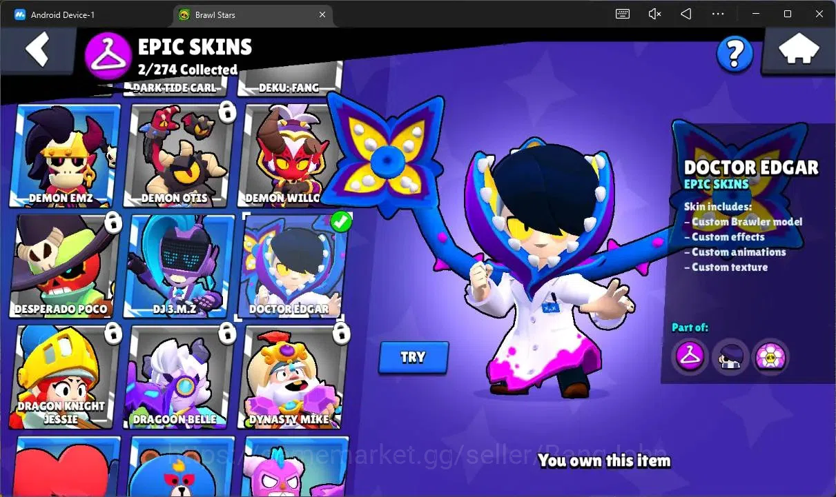 Brawl Stars Accounts Thropy 619|12 Brawler|1 Max HC(Shelly)|3 Mythic(Otis,Tara,Edgar),2 Epic(Edgar,Shelly)|2776 B|ProtectOff 8
