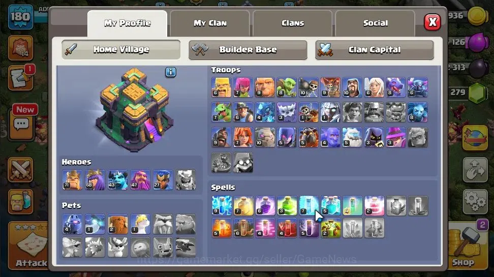 Clash of Clans Accounts LV 180|TH 14 - BH 10||Limited Skin|BK 71,AQ 68,GW  image 3