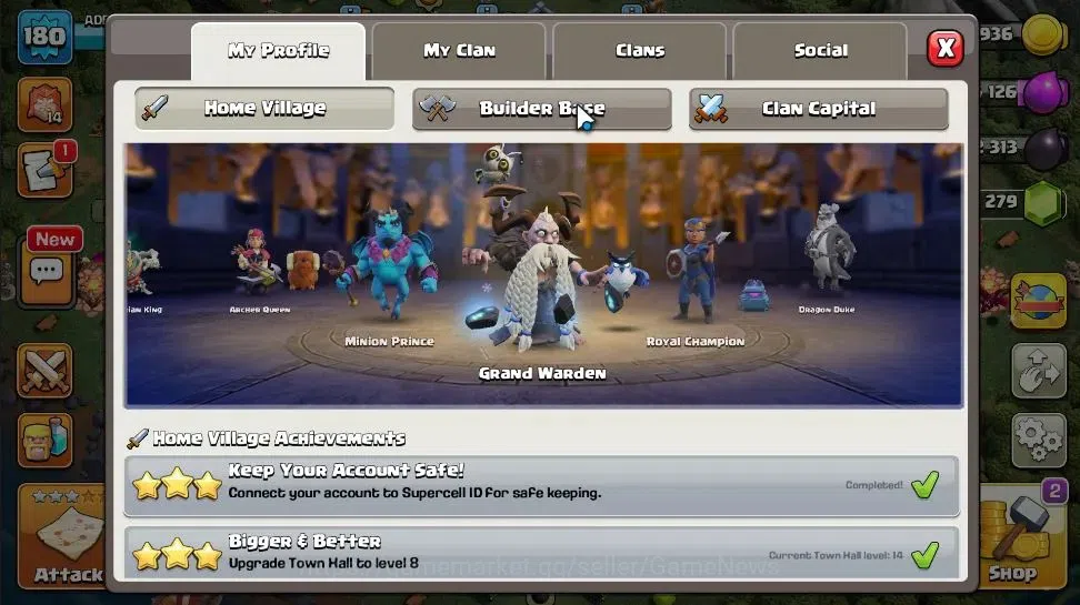 Clash of Clans Accounts LV 180|TH 14 - BH 10||Limited Skin|BK 71,AQ 68,GW  image 4