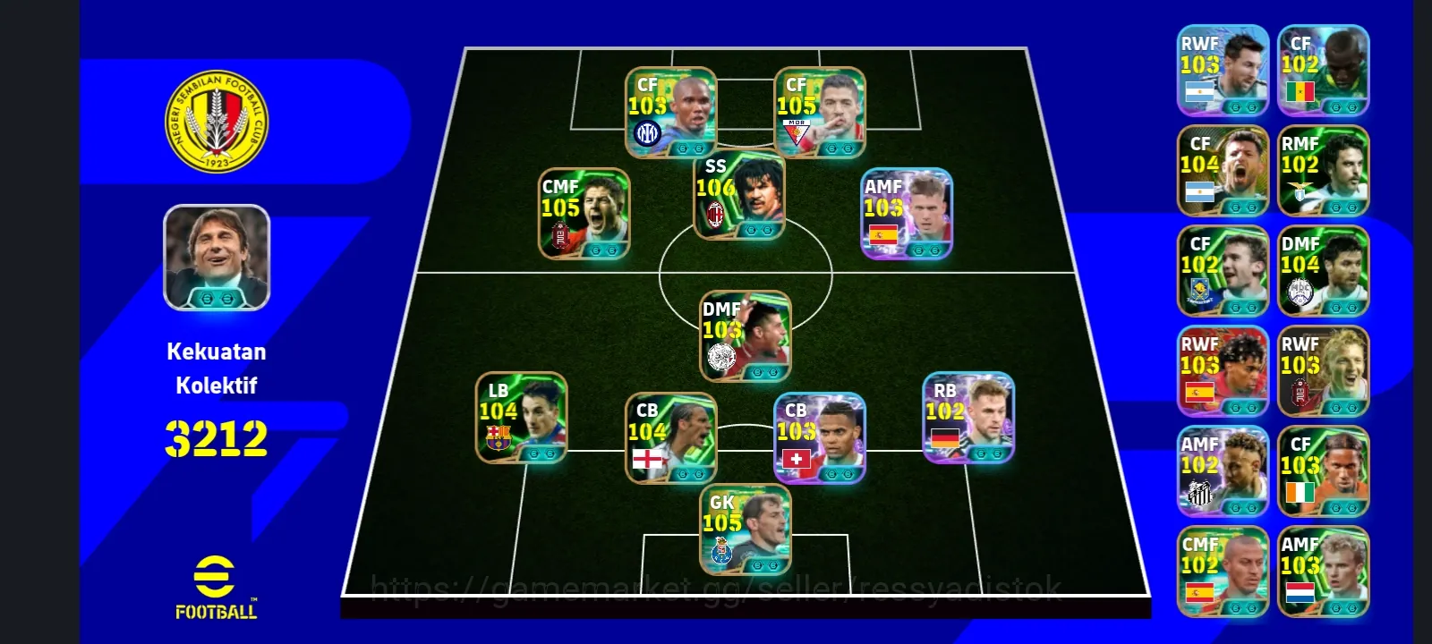 eFootball Accounts Legends & Iconic Players COLECTIVE 3212+ | RUUD GULLIT x SAMUEL ETOO x S GERARD x RIO FERDINAND,3 MANAGER 1