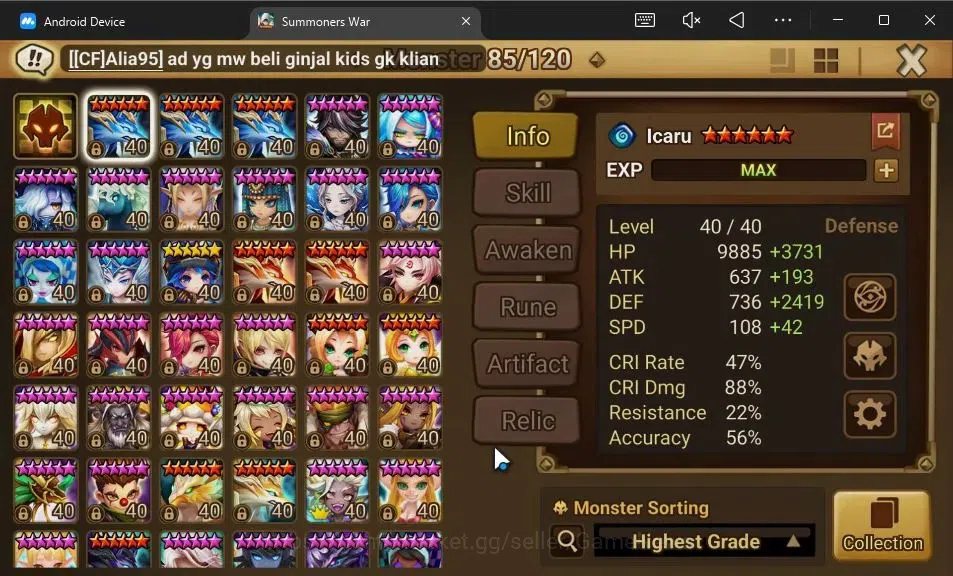 Summoners War: Sky Arena Accounts ASIA Lv82|2 LD[Grogen,Dyeus]|43 Total NB5[Angela,S image 10