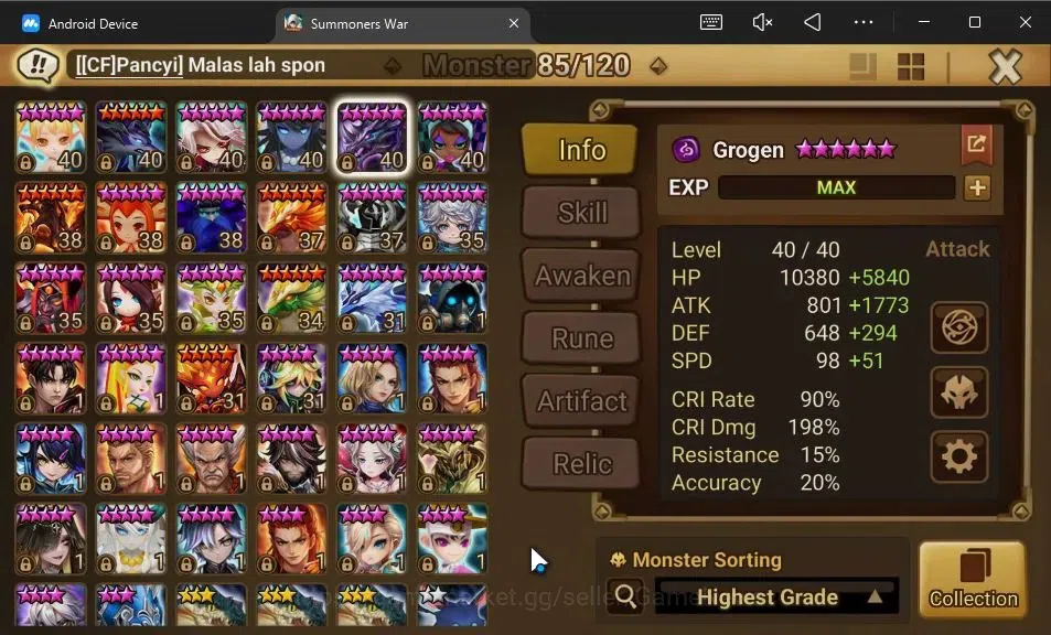 Summoners War: Sky Arena Accounts ASIA Lv82|2 LD[Grogen,Dyeus]|43 Total NB5[Angela,S image 11