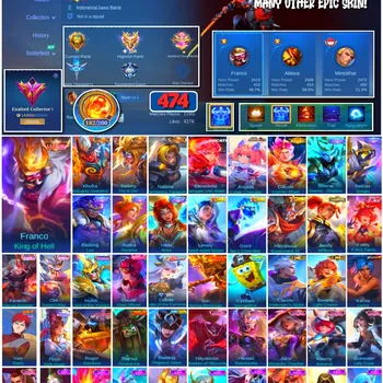 Mobile Legends: Bang Bang Accounts 🔥 #4177 🔥 💎 474 Skins 👑 LEGEND Franco King of Hell ⚔️ Exalted Collector I ⭐ COLLECTOR