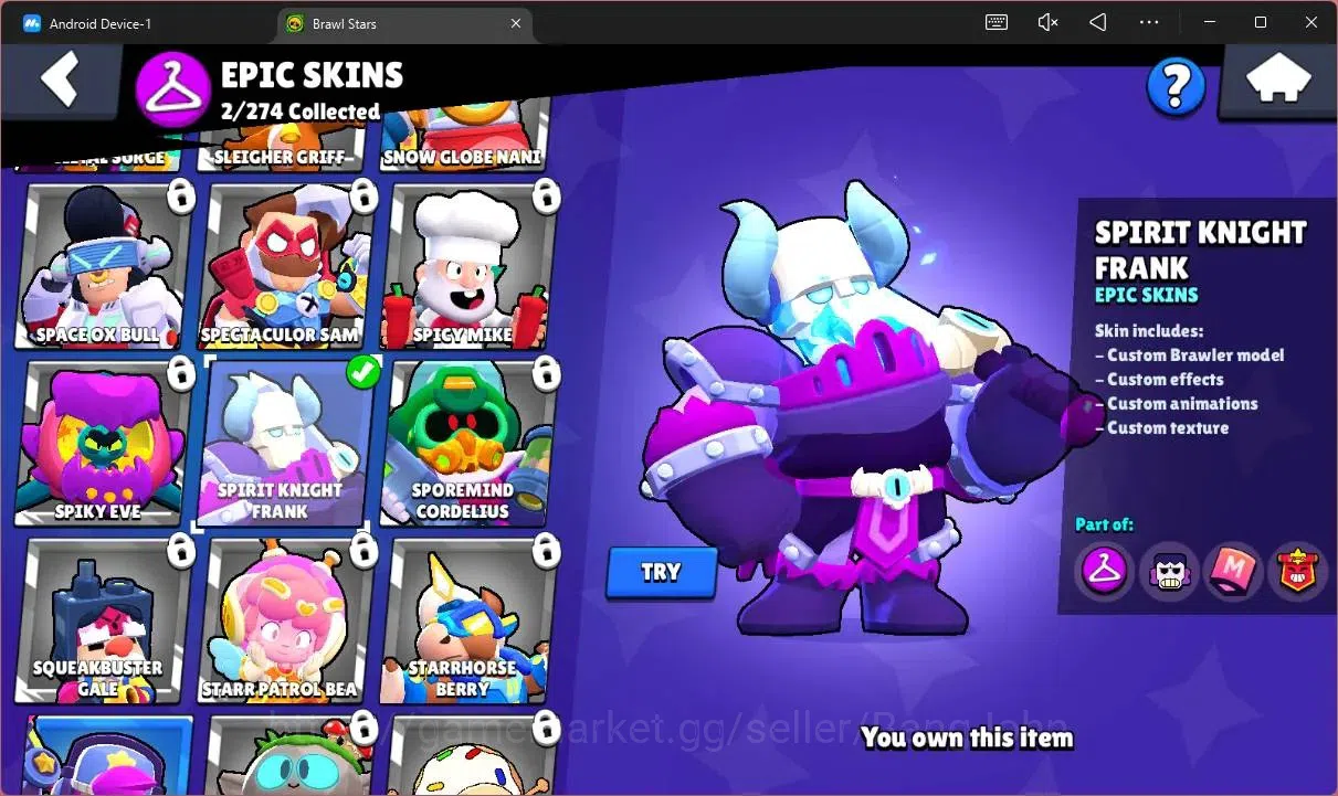 Brawl Stars Accounts Trophy 594|13 Brawler|1 Max HC(Shelly)|1 Mythic(Otis),2 Epic(Edgar,Frank),1 SuperRare(Frank)|2913 10