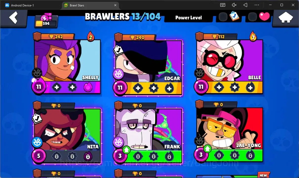 Brawl Stars Accounts Trophy 594|13 Brawler|1 Max HC(Shelly)|1 Mythic(Otis),2 Epic(Edgar,Frank),1 SuperRare(Frank)|2913 5