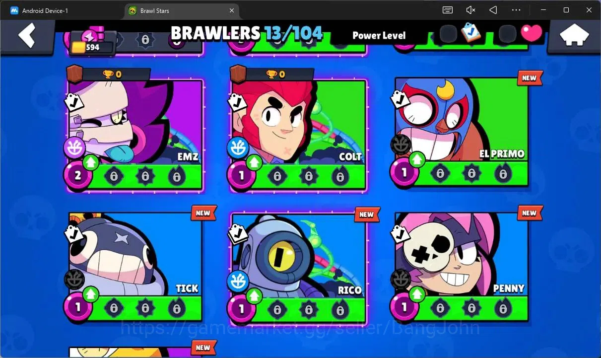 Brawl Stars Accounts Trophy 594|13 Brawler|1 Max HC(Shelly)|1 Mythic(Otis),2 Epic(Edgar,Frank),1 SuperRare(Frank)|2913 6