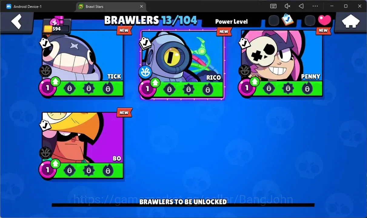 Brawl Stars Accounts Trophy 594|13 Brawler|1 Max HC(Shelly)|1 Mythic(Otis),2 Epic(Edgar,Frank),1 SuperRare(Frank)|2913 7