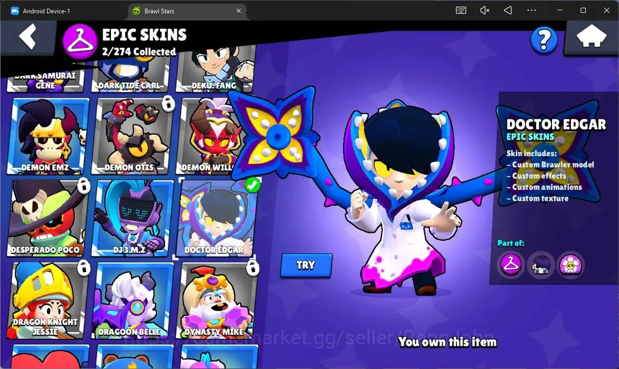 Brawl Stars Accounts Trophy 594|13 Brawler|1 Max HC(Shelly)|1 Mythic(Otis),2 Epic(Edgar,Frank),1 SuperRare(Frank)|2913 9