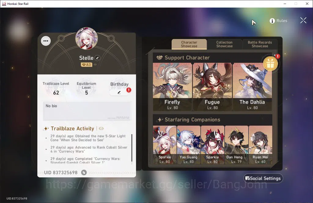 Honkai Star Rail Accounts ASIA TL 62 | 11 Limited | Firefly E1+Sig | Yao Gua image 14