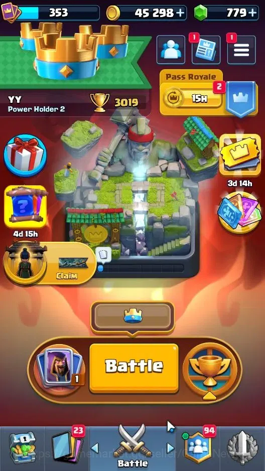Clash Royale Accounts High-End Lv 353|Trophy 3091|KTL 9|Card 46/122|1 HERO 4 EVO 1 Legend 8 Epic 18 Rare,14 Common|2 Wild 1