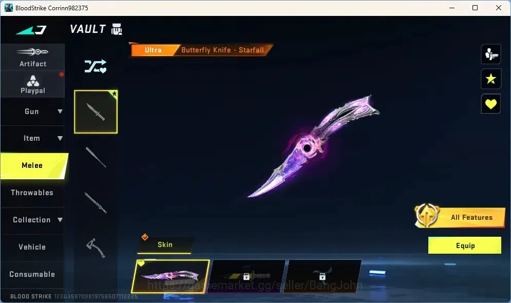 Blood Strike Accounts Rare Skin ASIA | 1 ULTRA MELEE: Butterfly Knife - Starfall | 1 Name Changing Card | Check SS BS2030B 3