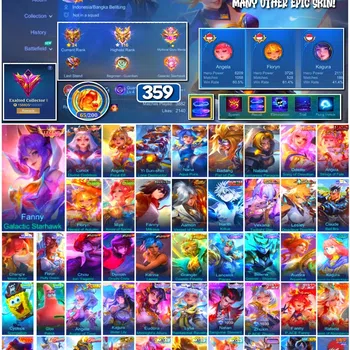Mobile Legends: Bang Bang Collector #3708 359 Skins | 2 Legends | 5 Collectors | AoT M image 1