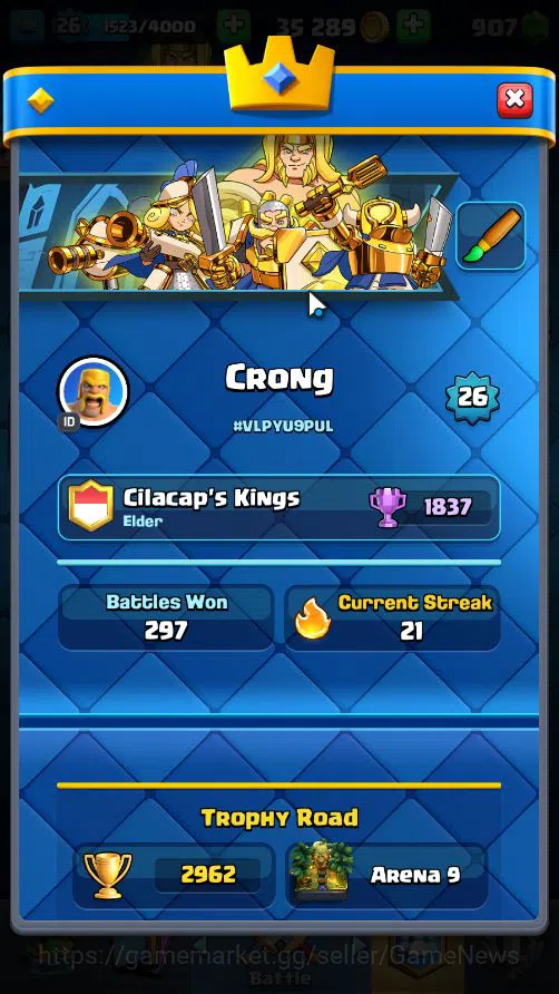 Clash Royale Accounts Lv 26|Trophy 2962|KTL 10|Limited Skin|Card 60|1 HE image 2