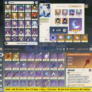 Genshin Impact Accounts Mid Game ASIA | AR 45 | Arlecchino C2 Sign + Xiao + Clorinde | All Set | MC Aether