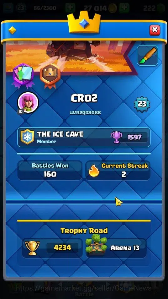 Clash Royale Accounts Midgame Lv 23|Trophy 4234|KTL 9|Limited Skin|Card 73|1 Hero 1 EVO 4 Legend 18 Epic 24 Rare 27 2