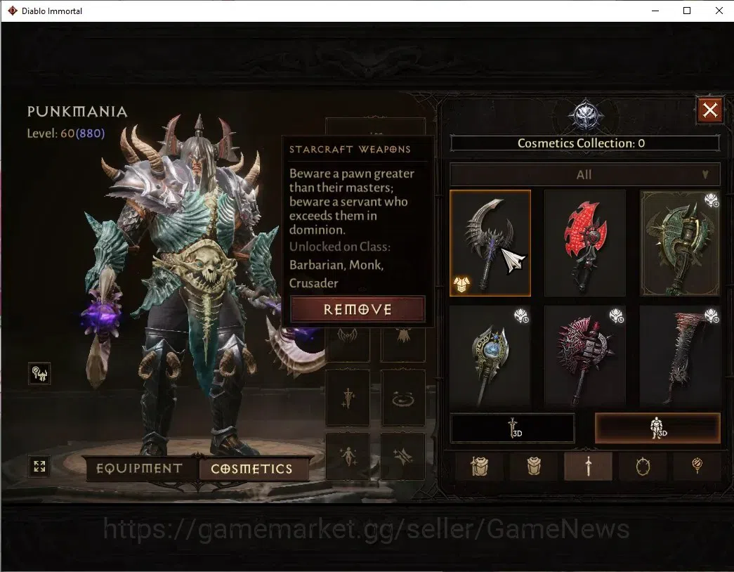 Diablo Immortal Accounts High-End SEA - Verathiel|CS ON|Lv60(880)Barbarian|44k CR|Reso 450|Paragon Vanquisher|Inferno 10