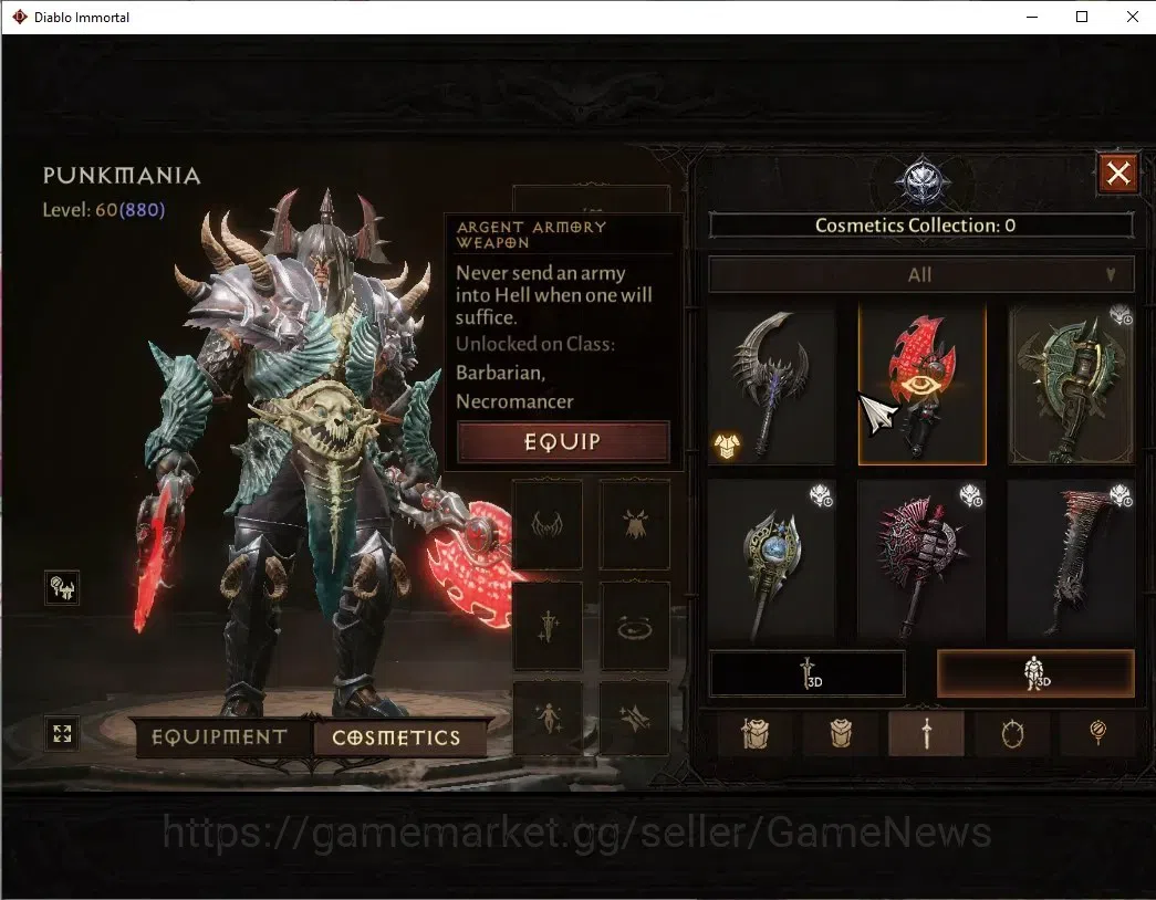 Diablo Immortal Accounts High-End SEA - Verathiel|CS ON|Lv60(880)Barbarian|44k CR|Reso 450|Paragon Vanquisher|Inferno 11