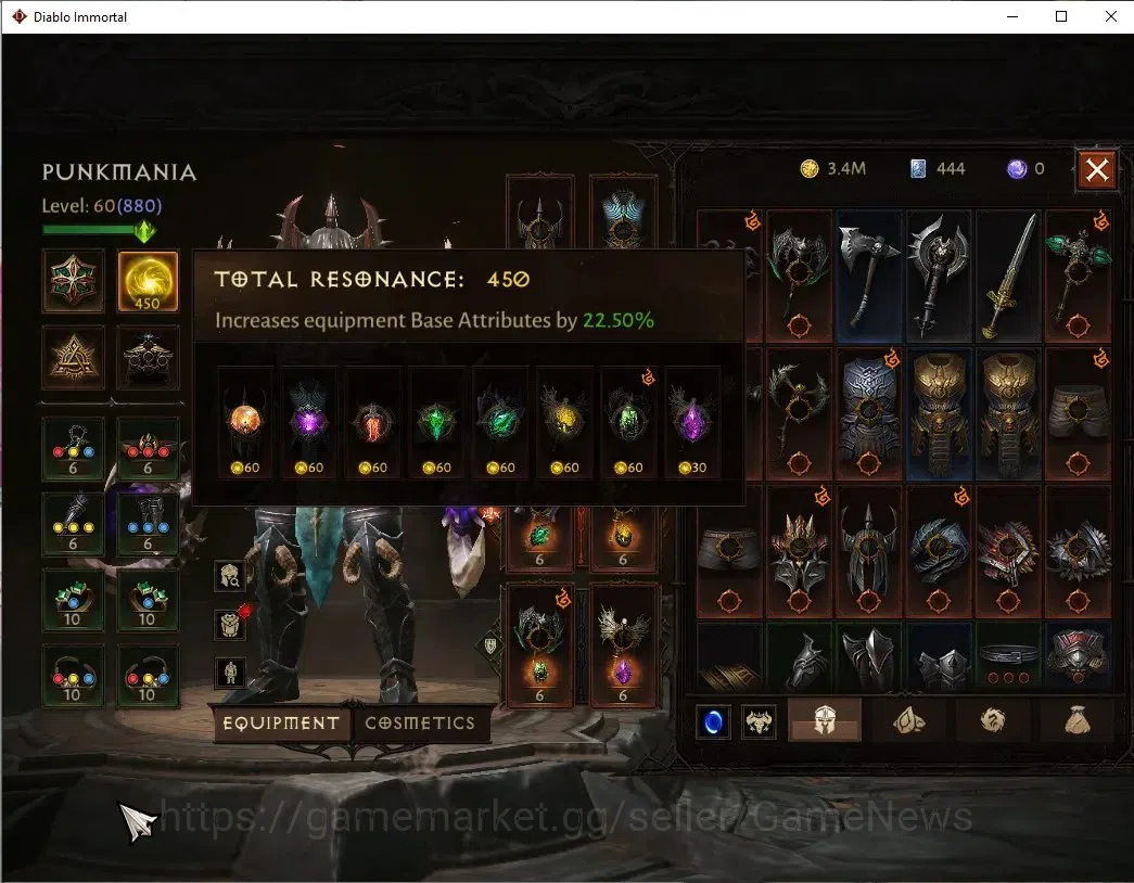 Diablo Immortal Accounts High-End SEA - Verathiel|CS ON|Lv60(880)Barbarian|44k CR|Reso 450|Paragon Vanquisher|Inferno 6