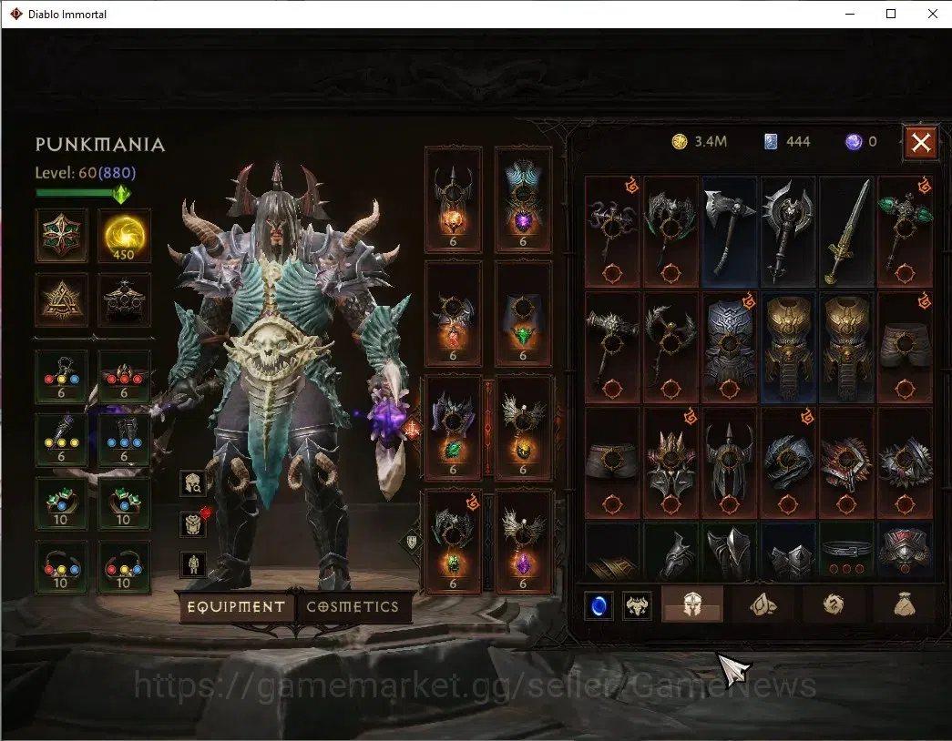 Diablo Immortal Accounts High-End SEA - Verathiel|CS ON|Lv60(880)Barbarian|44k CR|Reso 450|Paragon Vanquisher|Inferno 7