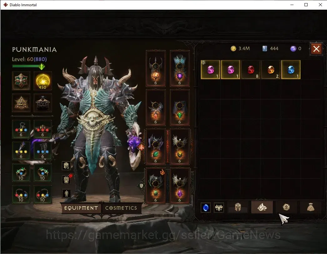 Diablo Immortal Accounts High-End SEA - Verathiel|CS ON|Lv60(880)Barbarian|44k CR|Reso 450|Paragon Vanquisher|Inferno 8