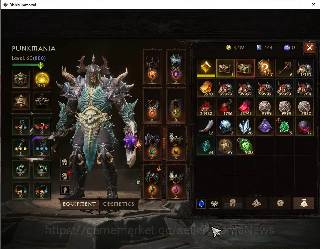 Diablo Immortal Accounts High-End SEA - Verathiel|CS ON|Lv60(880)Barbarian|44k CR|Reso 450|Paragon Vanquisher|Inferno 9