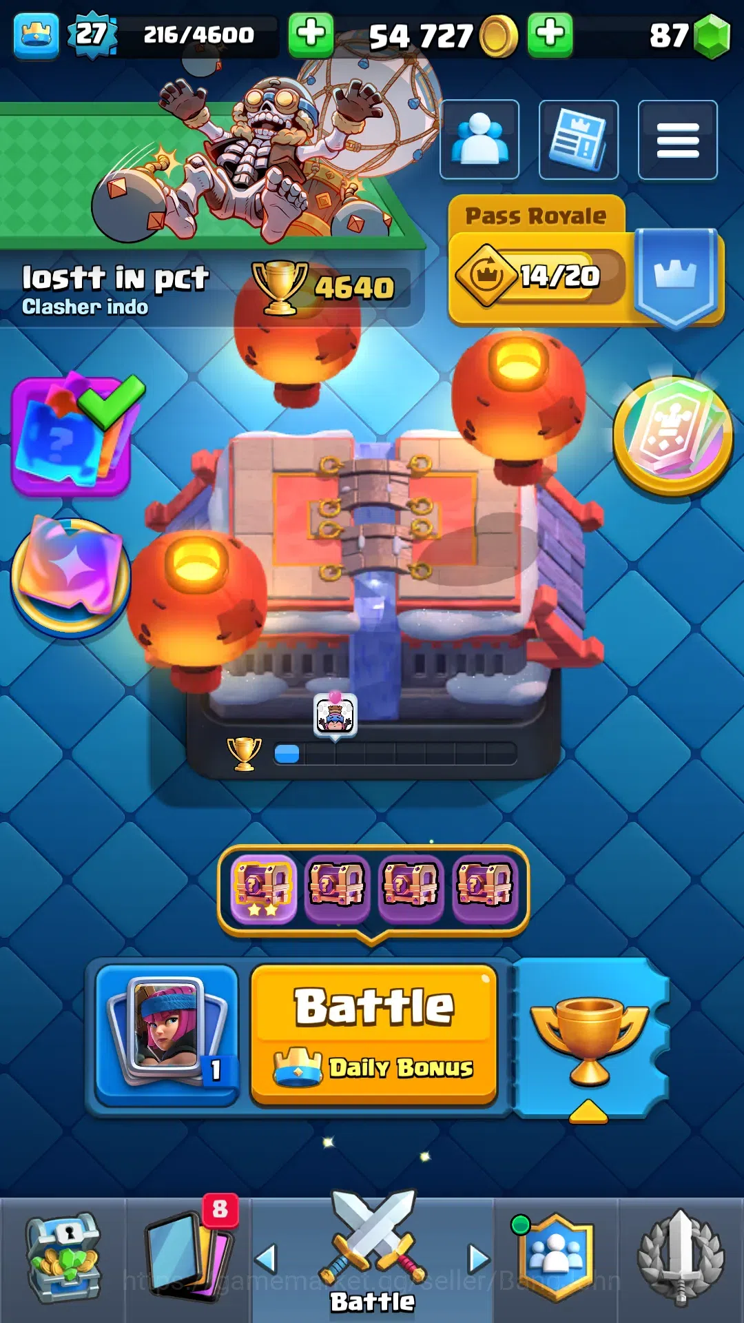 Clash Royale Accounts Others Trophy 4640 | Card 87 | Evo Archer | Hero Bowler, Knight | Tower Troops 3/4 | Ready to play 1