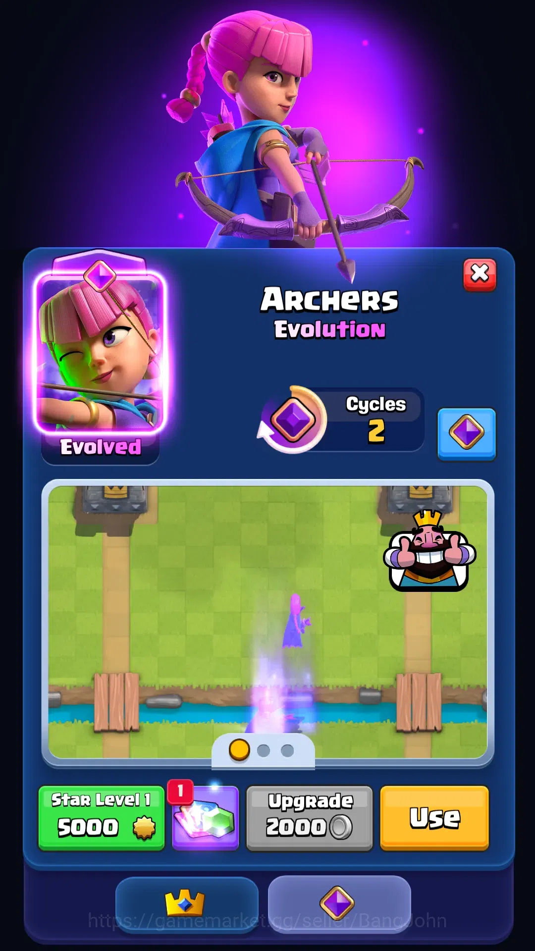 Clash Royale Accounts Others Trophy 4640 | Card 87 | Evo Archer | Hero Bowler, Knight | Tower Troops 3/4 | Ready to play 3