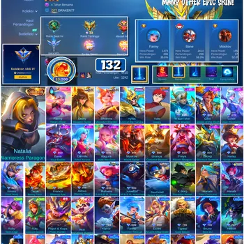 Mobile Legends: Bang Bang Accounts #4584 132 Skins | Vale Gaara (NARUTO) | Natalia Warrioress Paragon (COLLECTOR) | Bane