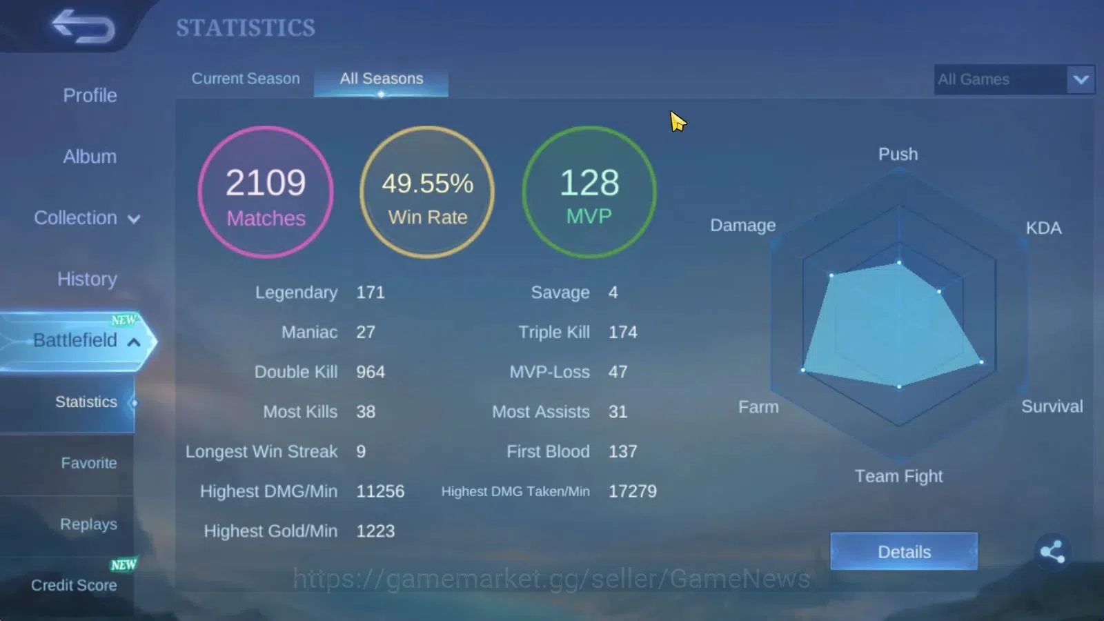 Mobile Legends: Bang Bang Accounts Hero 76|Skin 116|CC Nata,LB Tigreal,Naruto Vale,M- image 4