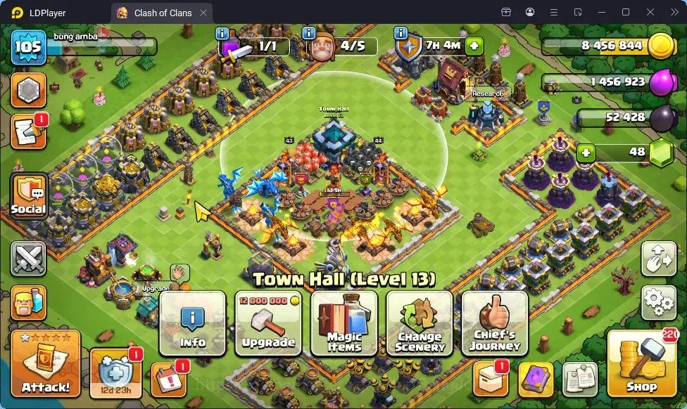 Clash of Clans Accounts High-End TH13-BH8|Lv.105 Unrank|BK43,AQ44,MP14,GW29,RC11|BM4,HH7|1 legendary + 2 Gold|48 1