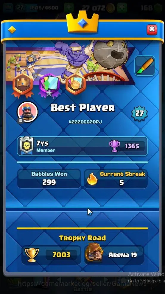 Clash Royale Accounts Lv 27|KTL 10|Trophy 7003|Card 99|2 EVO,1 Hero,3 Ch image 3