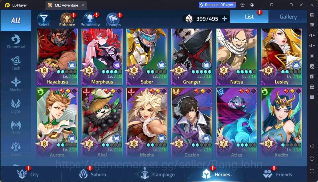 Mobile Legends: Adventure Accounts Global |LV 485|10B Power|VIP 10|Camp 83-17|Hero 399|42 Nexus|52Awaken|12Epic|5Rare 9