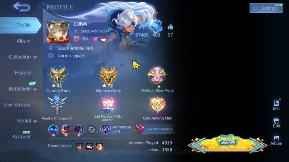 Mobile Legends: Bang Bang Collector Hero 126|Skin 277|High Glory 72|Aspirants Vexana,N image 1